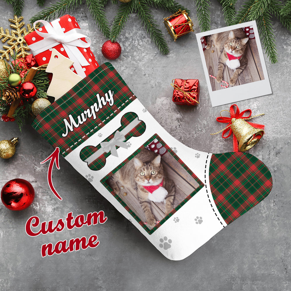 Personalized Christmas Stocking with Photo and Text Gift for Pets - furevermama