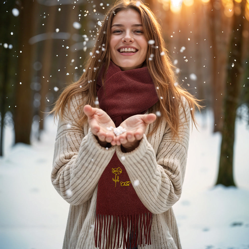 Personalized Birth Month Flower Custom Name Scarf - Unique Christmas Gift - furevermama