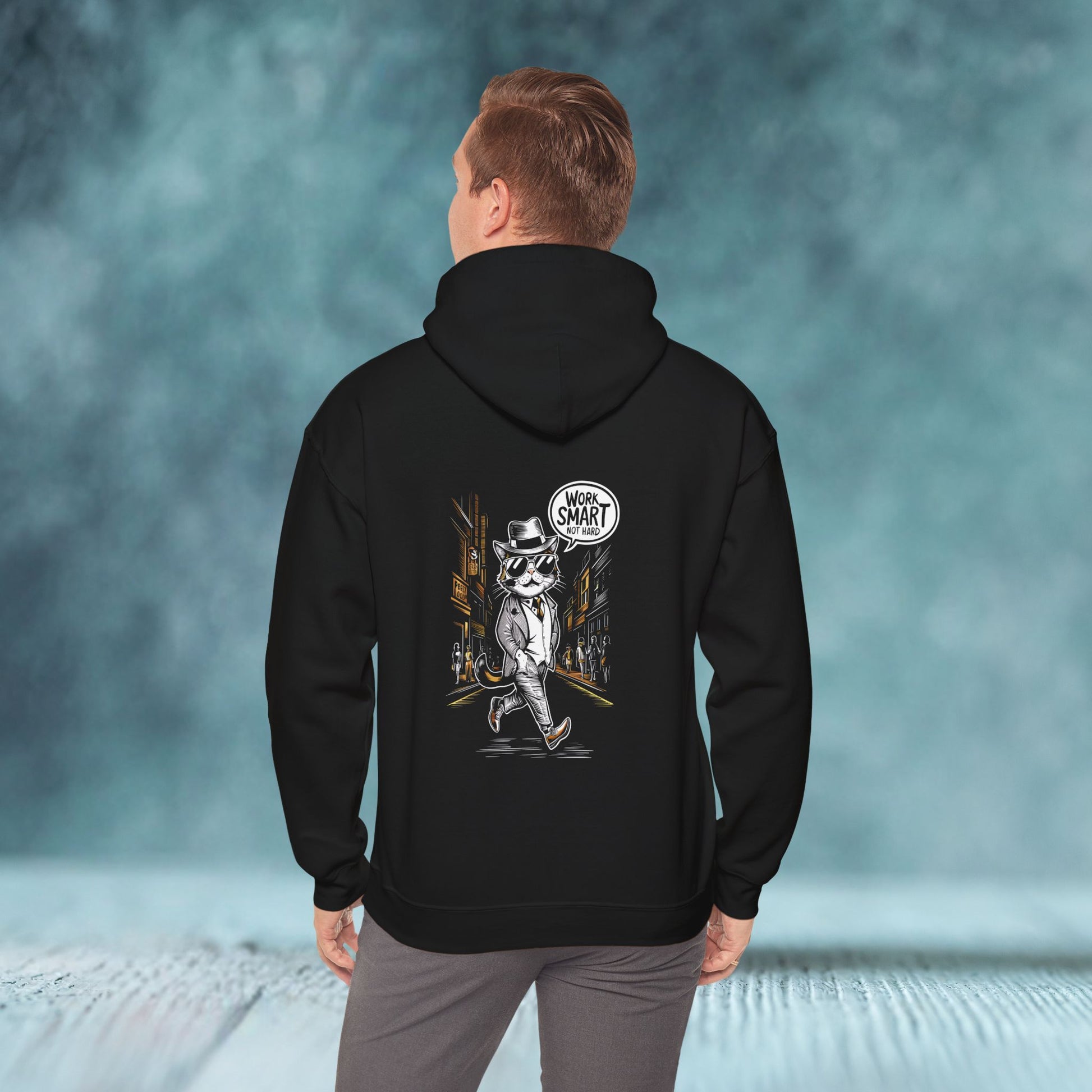Cat Work Smart Hoodie (Back Print) - furevermama