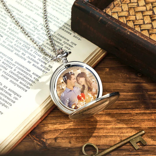 Custom Photo Pocket Watch With Personalised Engraved Message