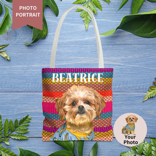 Custom Pet Portrait Tote Bag (Mixed Stripes Style) - furevermama