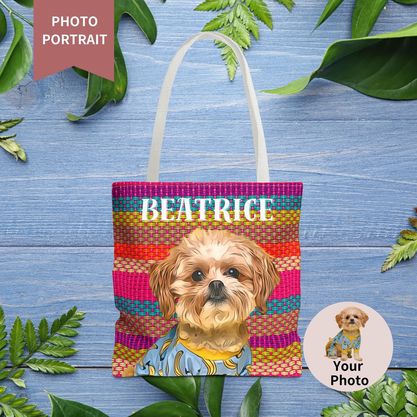 Custom Pet Portrait Tote Bag (Mixed Stripes Style) - furevermama