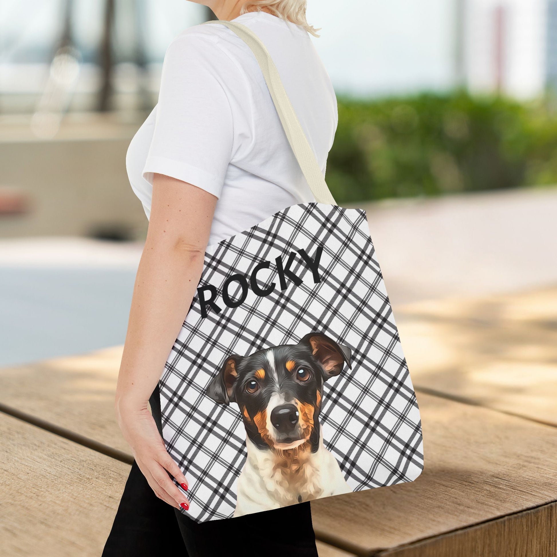 Custom Pet Portrait Checked Tote Bag - furevermama