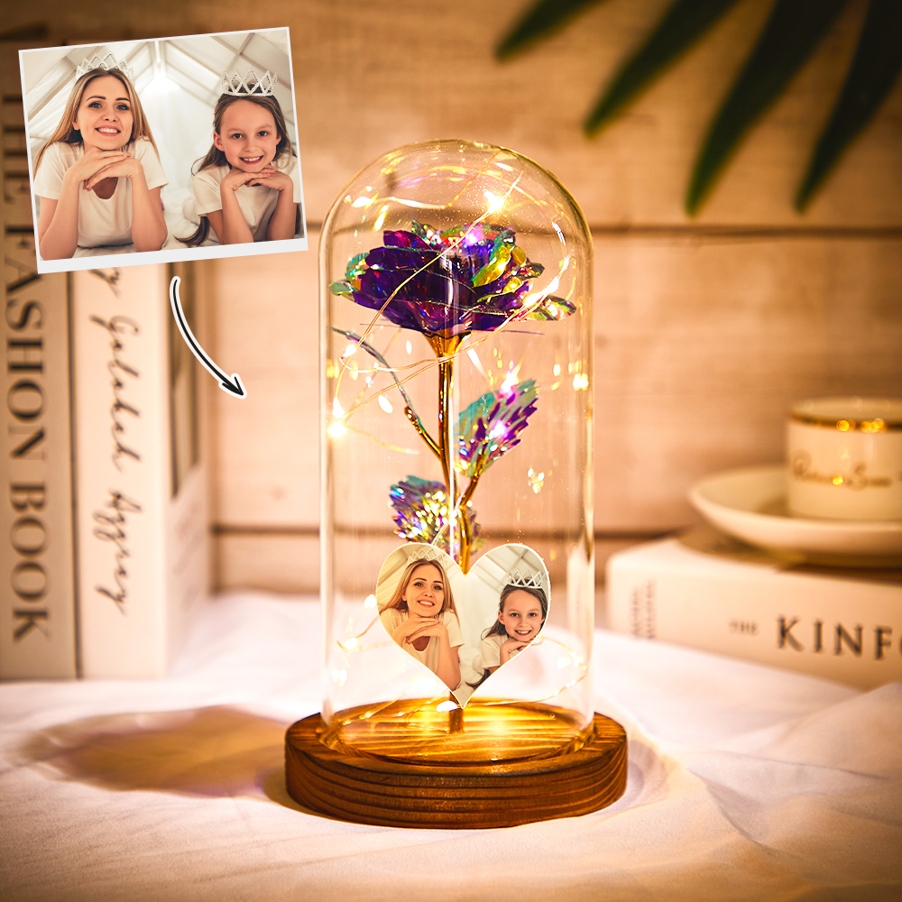 Custom Photo Eternal Rose Flower LED Night Light Glass Dome - furevermama