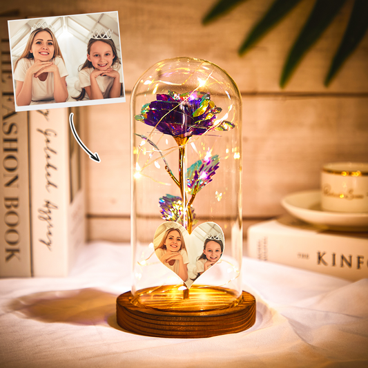 Custom Photo Eternal Rose Flower LED Night Light Glass Dome - furevermama