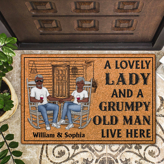 Family Couple A Lovely Lady And A Grumpy Old Man Live Here - Couple Gift - Personalized Custom Doormat - furevermama