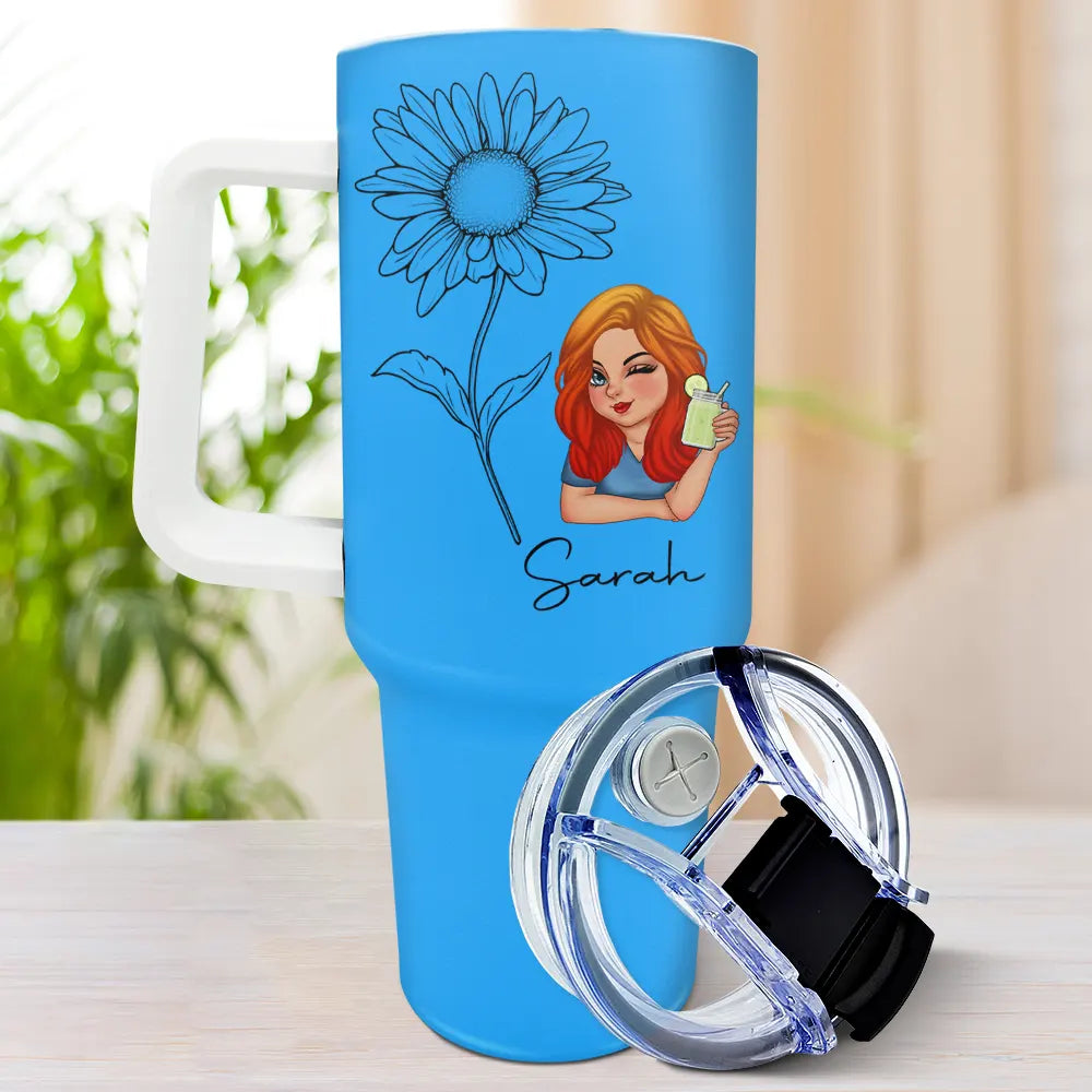 Birth Month Flowers Sketch Girl Personalized 40oz Tumbler - furevermama