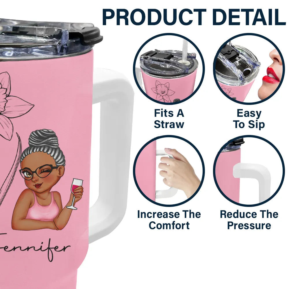 Birth Month Flowers Sketch Girl Personalized 40oz Tumbler - furevermama