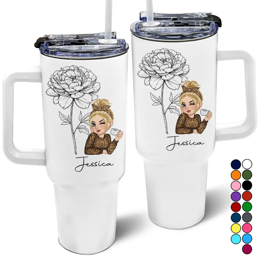 Birth Month Flowers Sketch Girl Personalized 40oz Tumbler - furevermama
