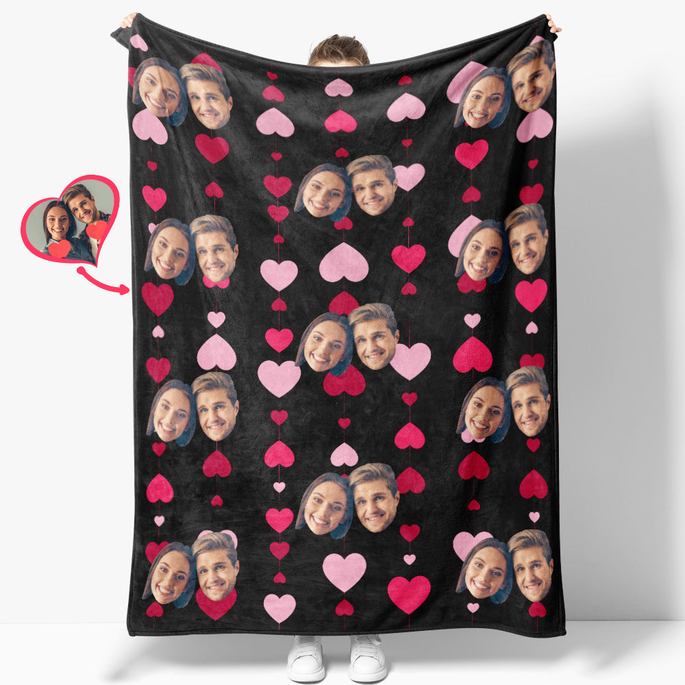 Custom Face and Heart Blanket Personalized Photo Blanket Best Valentine's Day Gifts for Her - furevermama