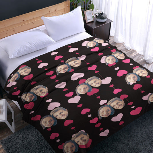 Custom Face and Heart Blanket Personalized Photo Blanket Best Valentine's Day Gifts for Her - furevermama