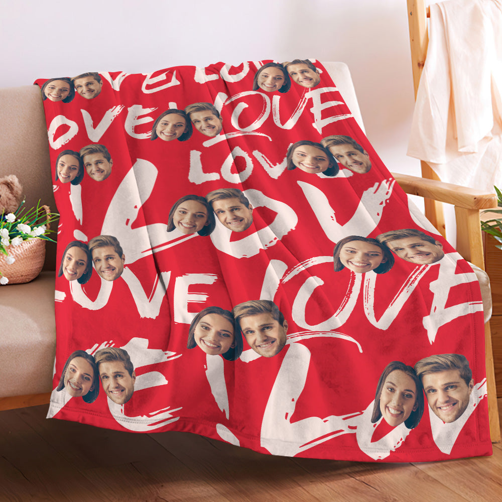 Custom Face and Heart Blanket Personalized Photo Blanket Best Valentine's Day Gifts for Her - furevermama