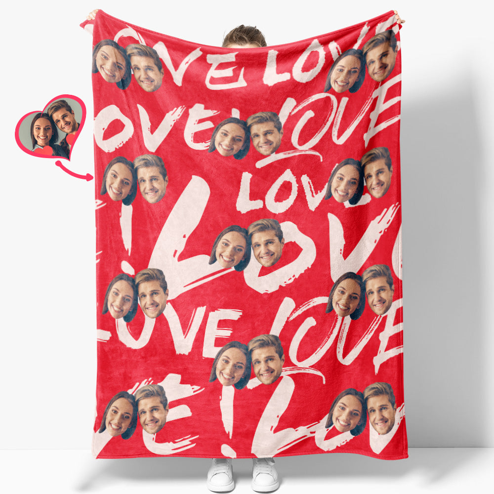Custom Face and Heart Blanket Personalized Photo Blanket Best Valentine's Day Gifts for Her - furevermama