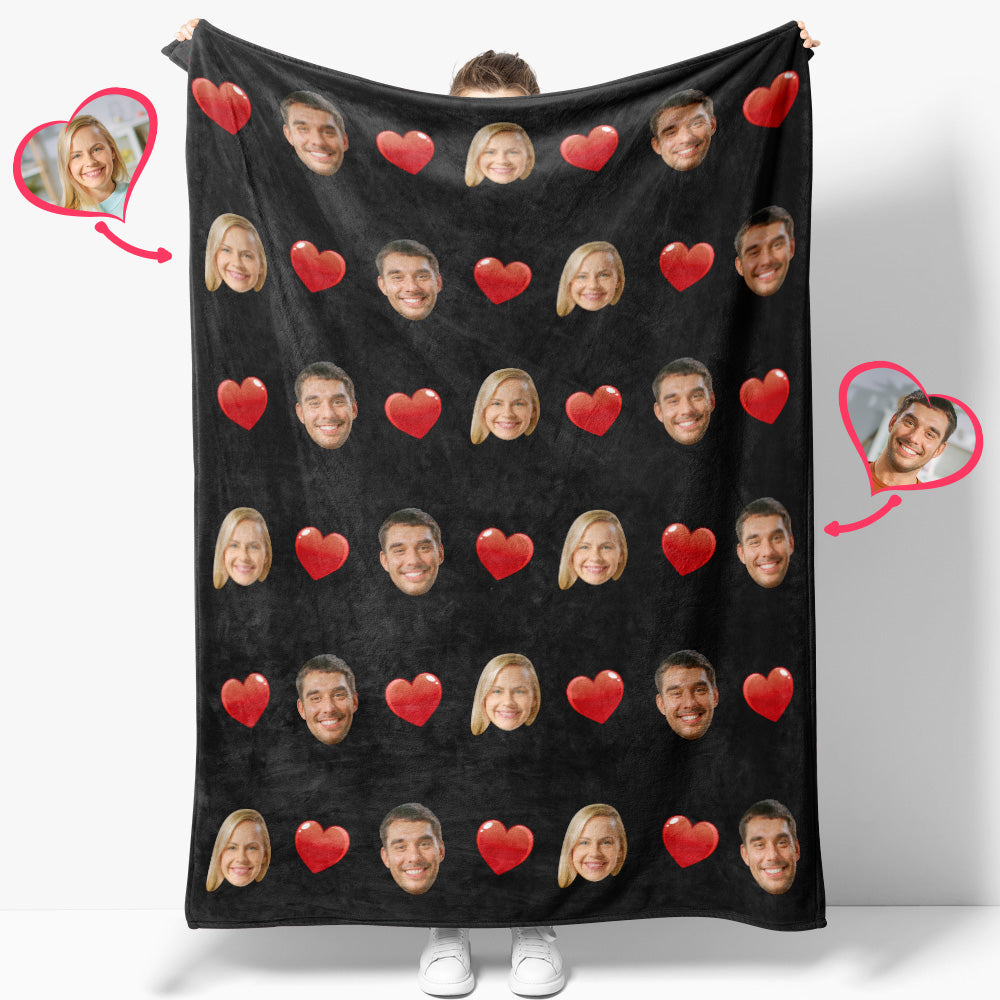 Custom Face and Heart Blanket Personalized Photo Blanket Best Valentine's Day Gifts for Her - furevermama