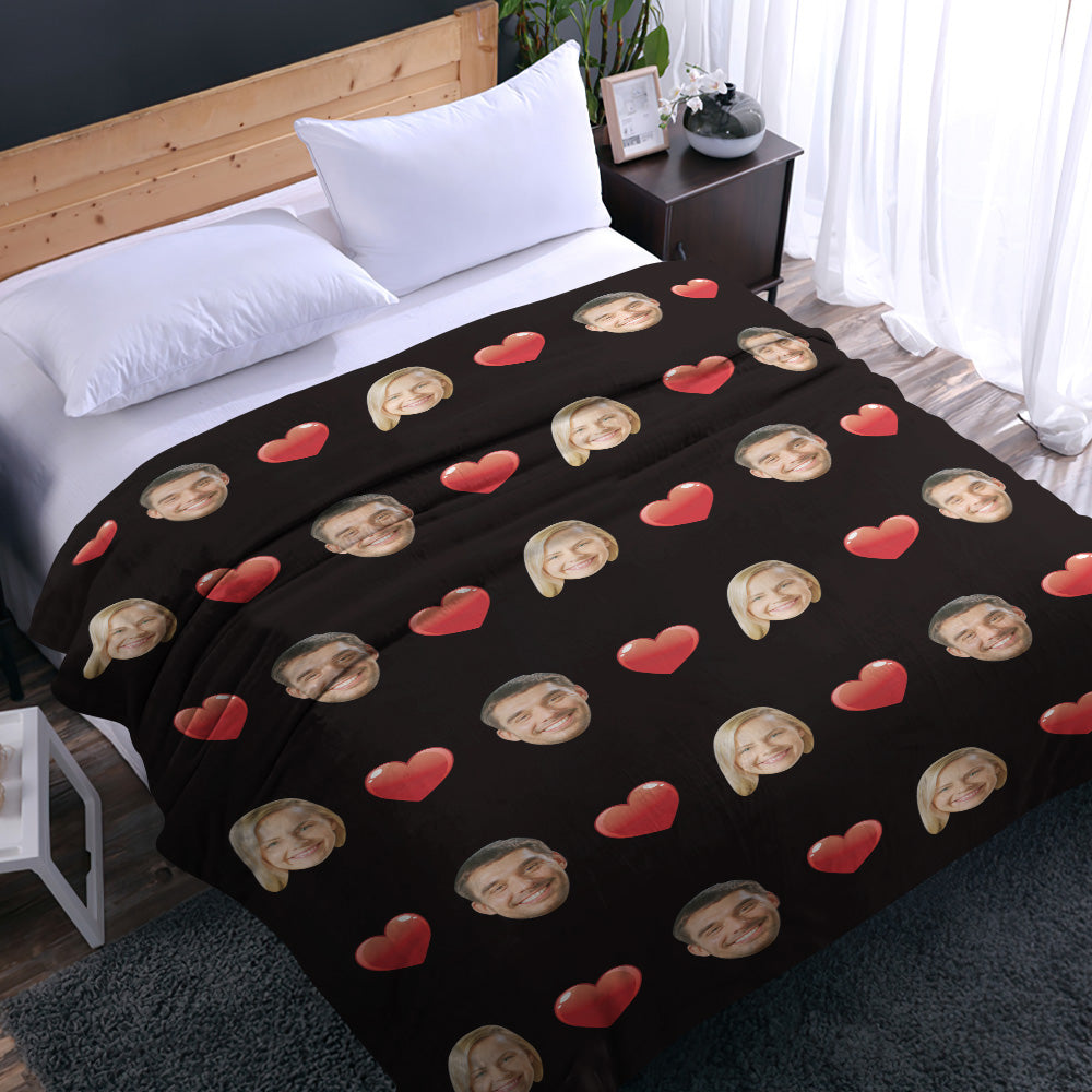 Custom Face and Heart Blanket Personalized Photo Blanket Best Valentine's Day Gifts for Her - furevermama
