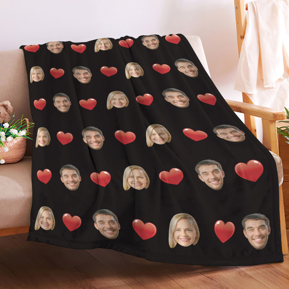 Custom Face and Heart Blanket Personalized Photo Blanket Best Valentine's Day Gifts for Her - furevermama