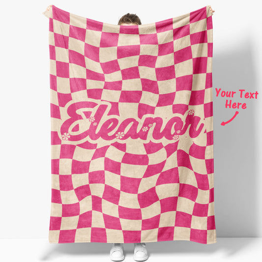 Twisted Pink Squares Custom Name Blanket - furevermama