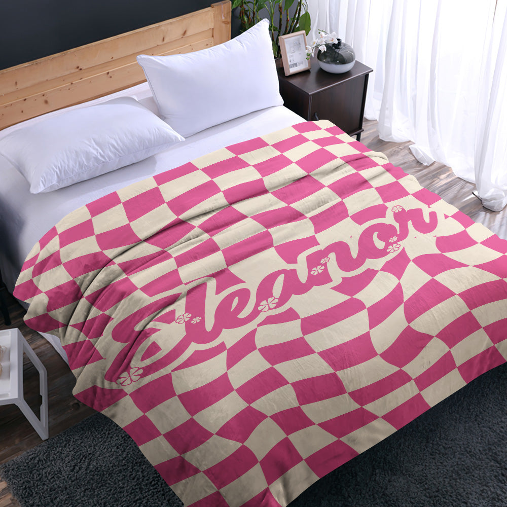 Twisted Pink Squares Custom Name Blanket - furevermama