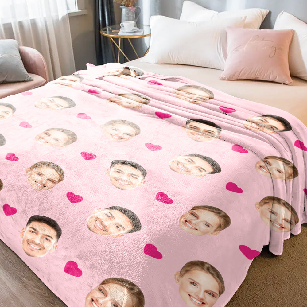 Custom Face and Heart Blanket Personalized Photo Blanket Best Valentine's Day Gifts for Her - furevermama