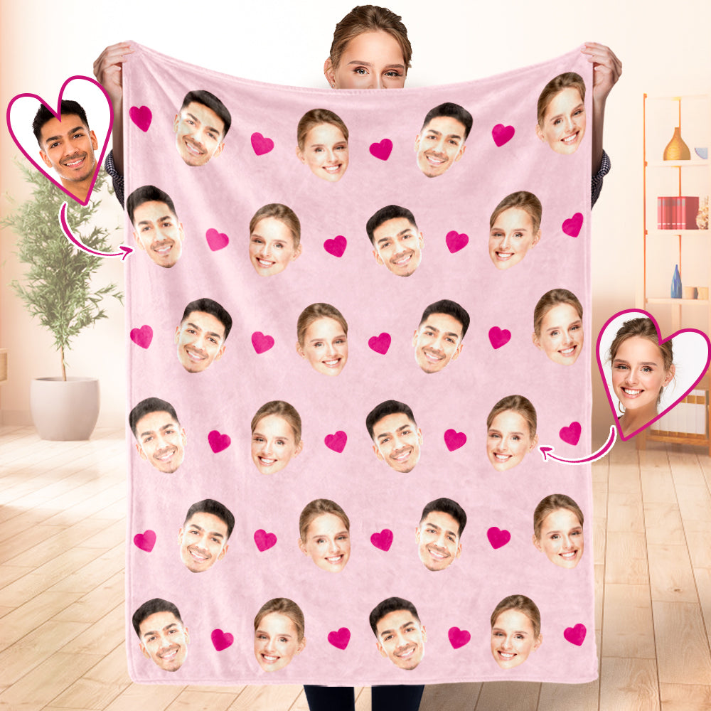 Custom Face and Heart Blanket Personalized Photo Blanket Best Valentine's Day Gifts for Her - furevermama