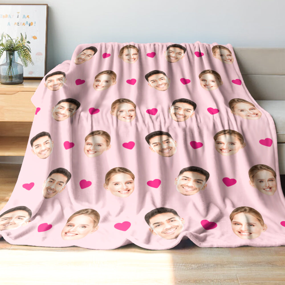 Custom Face and Heart Blanket Personalized Photo Blanket Best Valentine's Day Gifts for Her - furevermama