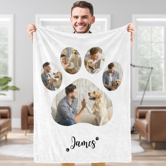 Custom Pet Photo Name Paw Print Blanket