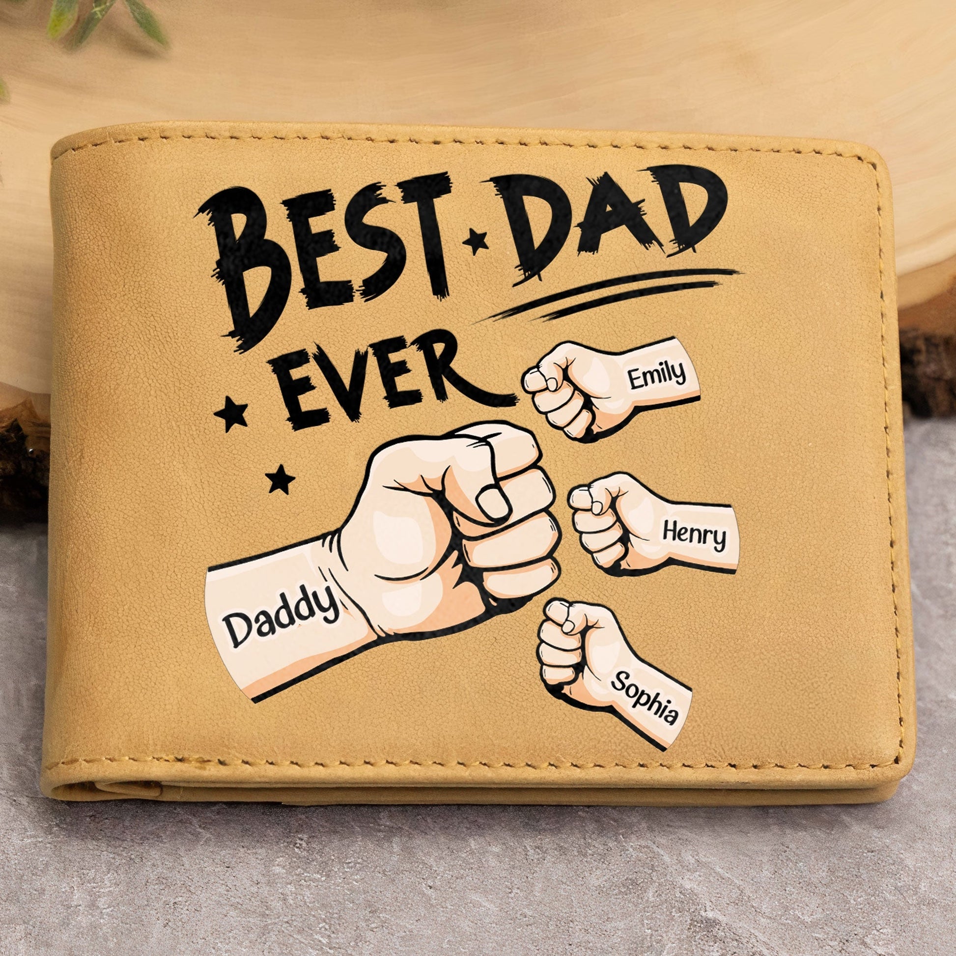 Best Dad Ever Personalized Leather Wallet - furevermama