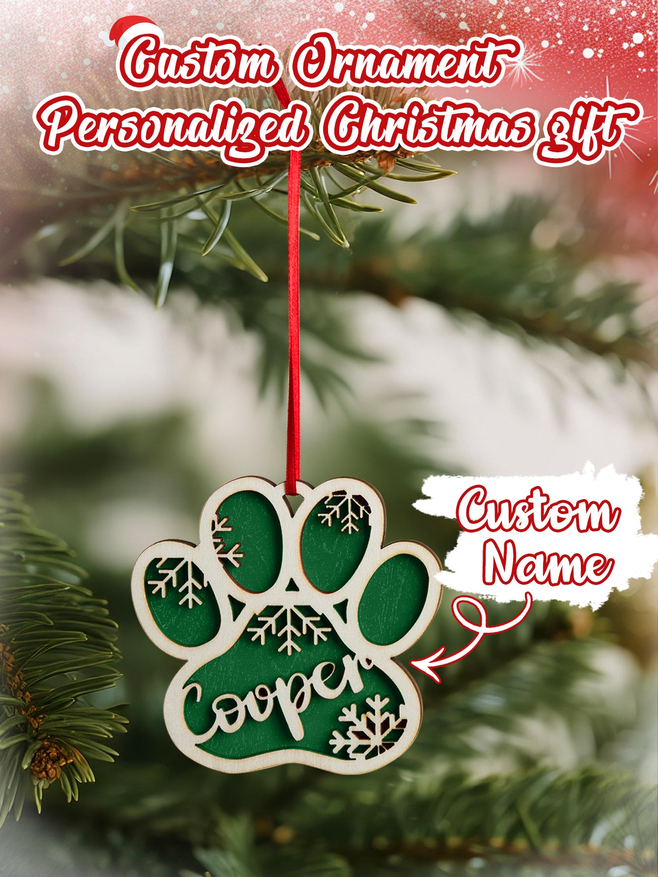 Personalized Name Paw Shape Ornament - Pet Lover Christmas Gift