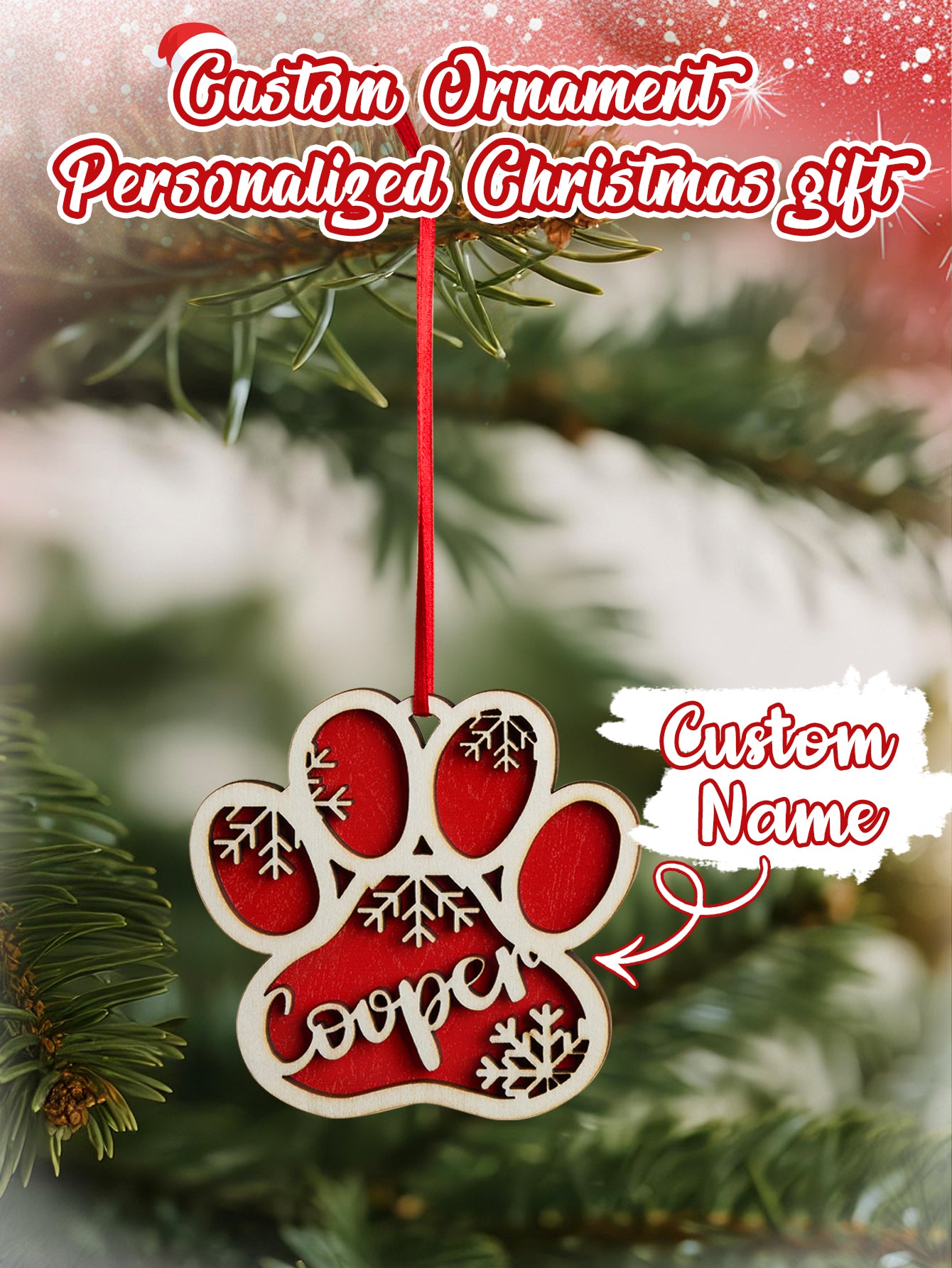 Personalized Name Paw Shape Ornament - Pet Lover Christmas Gift
