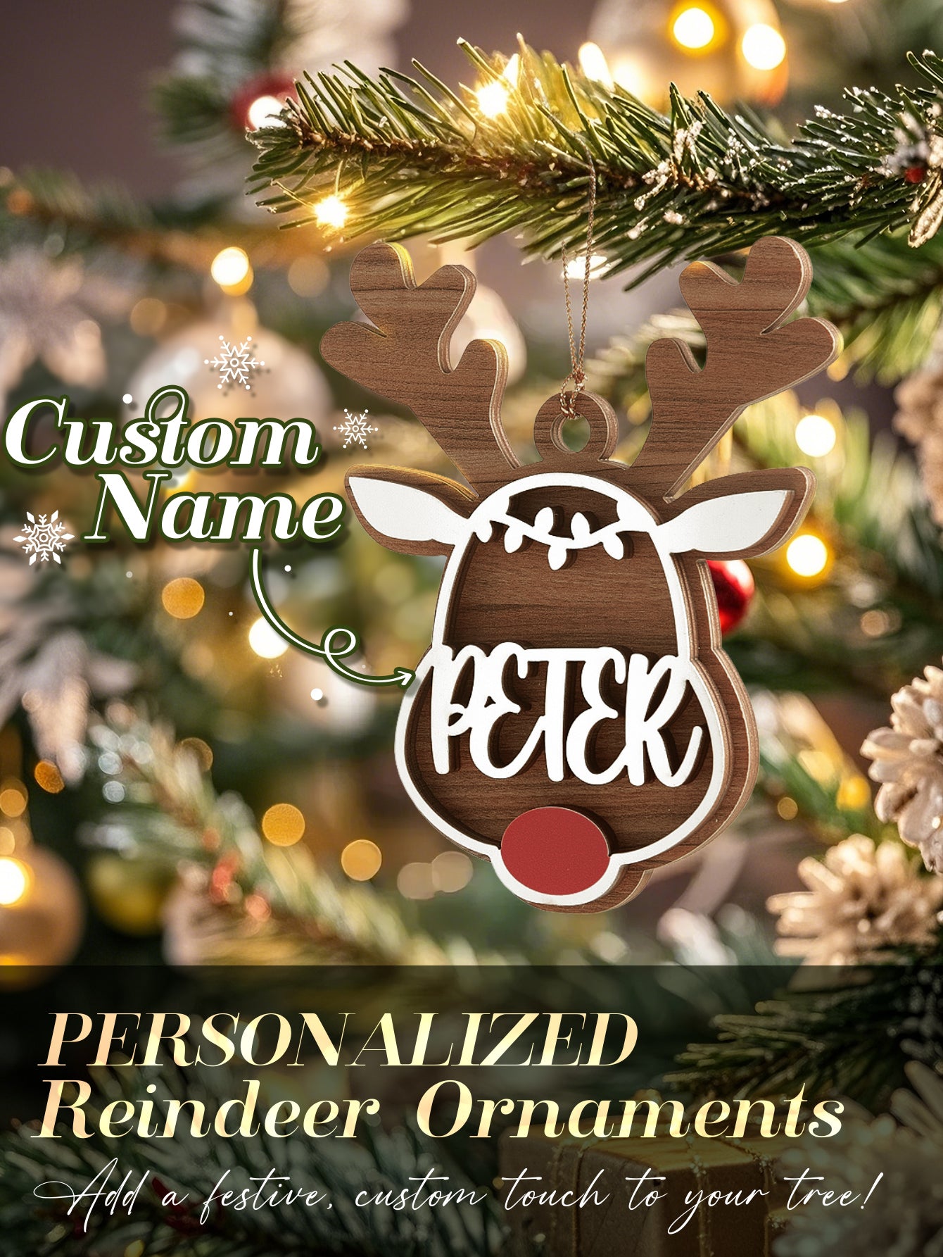 Personalized Name Reindeer Wooden Ornament
