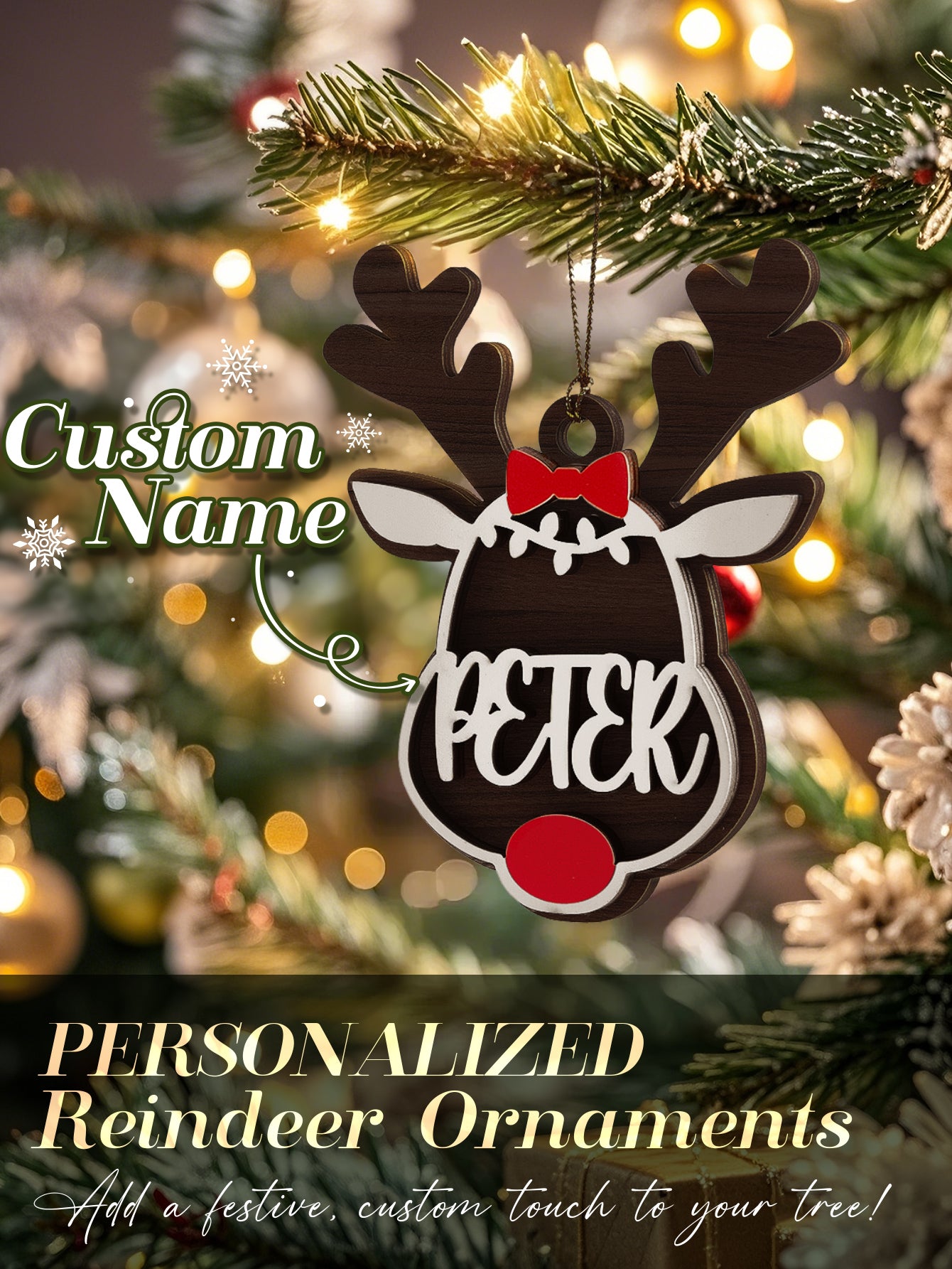 Personalized Name Reindeer Wooden Ornament