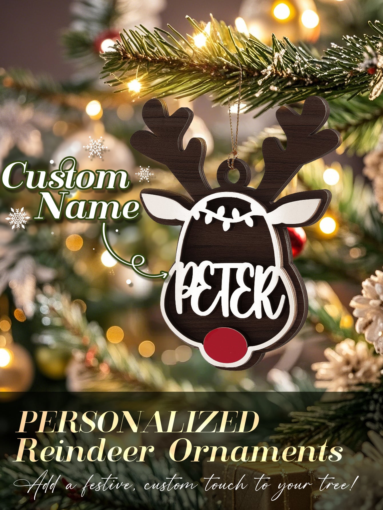 Personalized Name Reindeer Wooden Ornament
