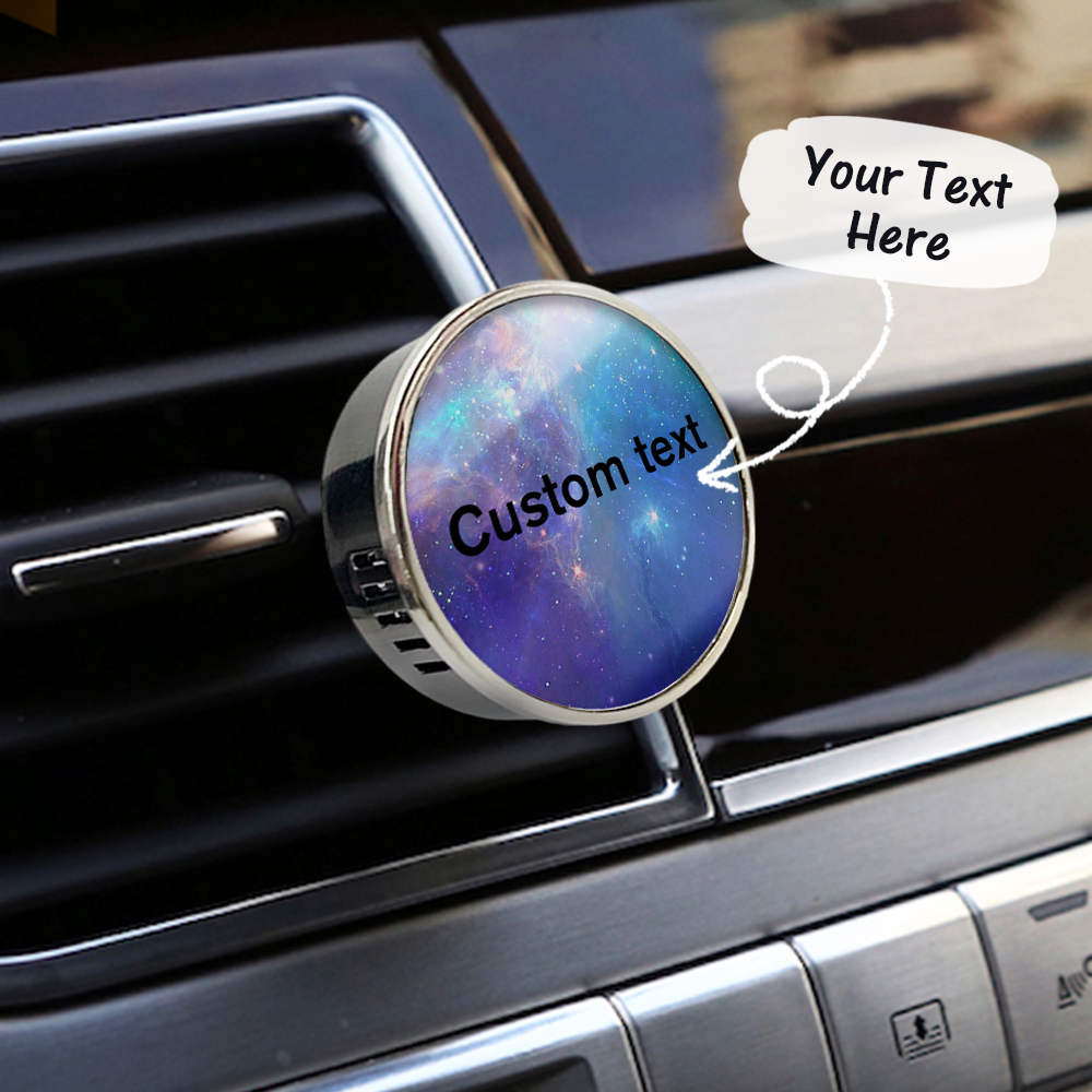 Car air freshener with customizable text on a car vent