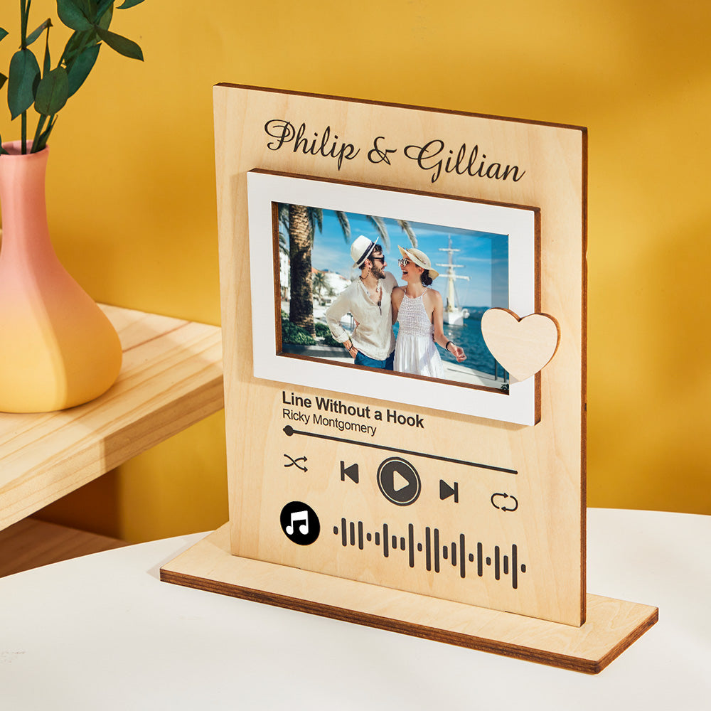 Scannable Music Code Custom Photo Name Song Wooden Stand - Gift for Valentine's Day