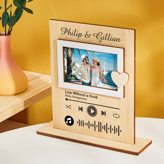 Scannable Music Code Custom Photo Name Song Wooden Stand - Gift for Valentine's Day