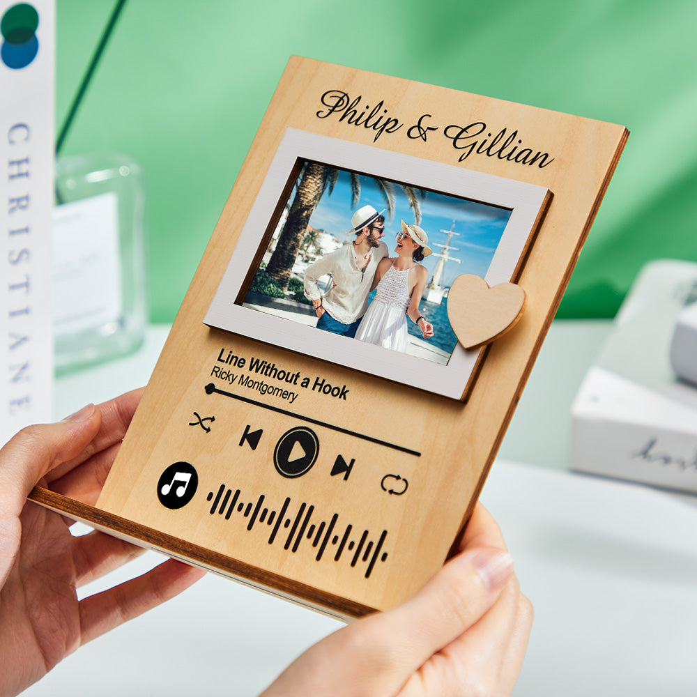 Scannable Music Code Custom Photo Name Song Wooden Stand - Gift for Valentine's Day