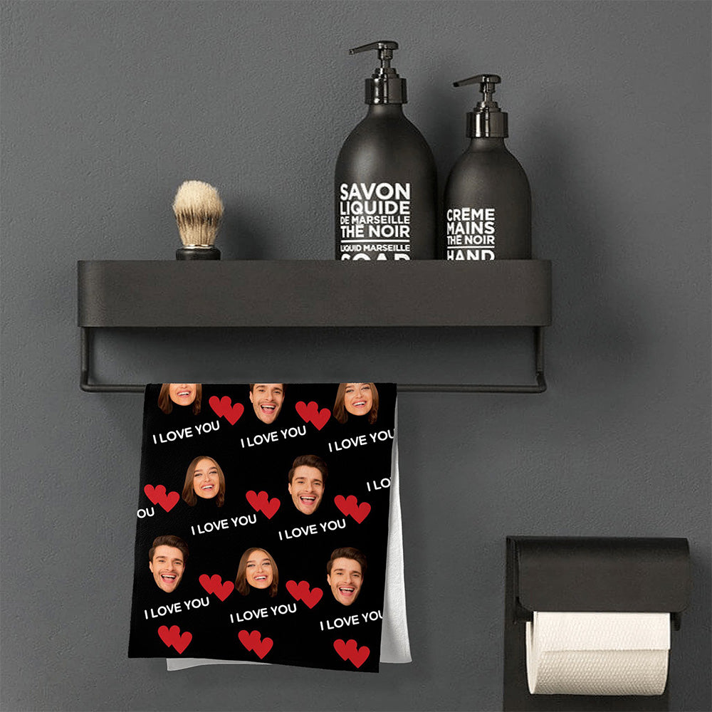 Personalized Face I Love You Towel with Red Heart - furevermama