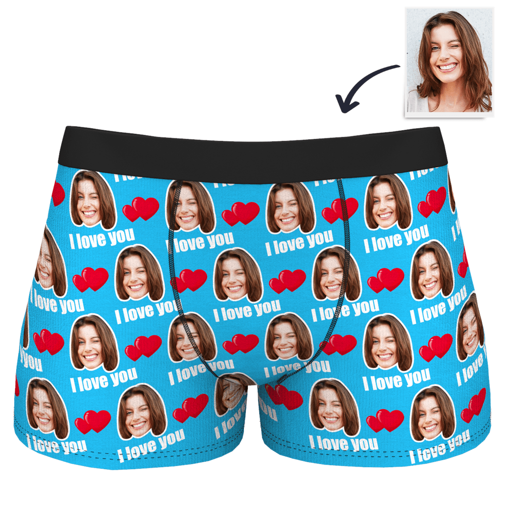 Custom I Love You Men's Boxer Shorts Personalized Underwear with Face - furevermama
