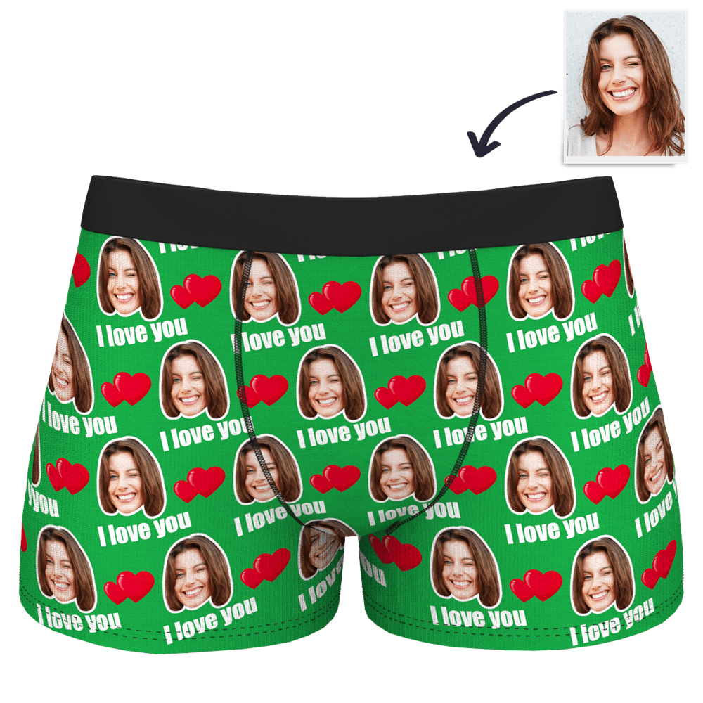 Custom I Love You Men's Boxer Shorts Personalized Underwear with Face - furevermama