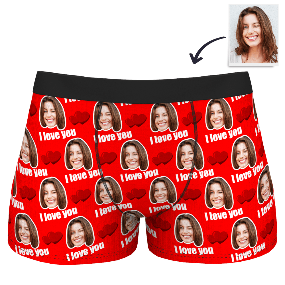 Custom I Love You Men's Boxer Shorts Personalized Underwear with Face - furevermama