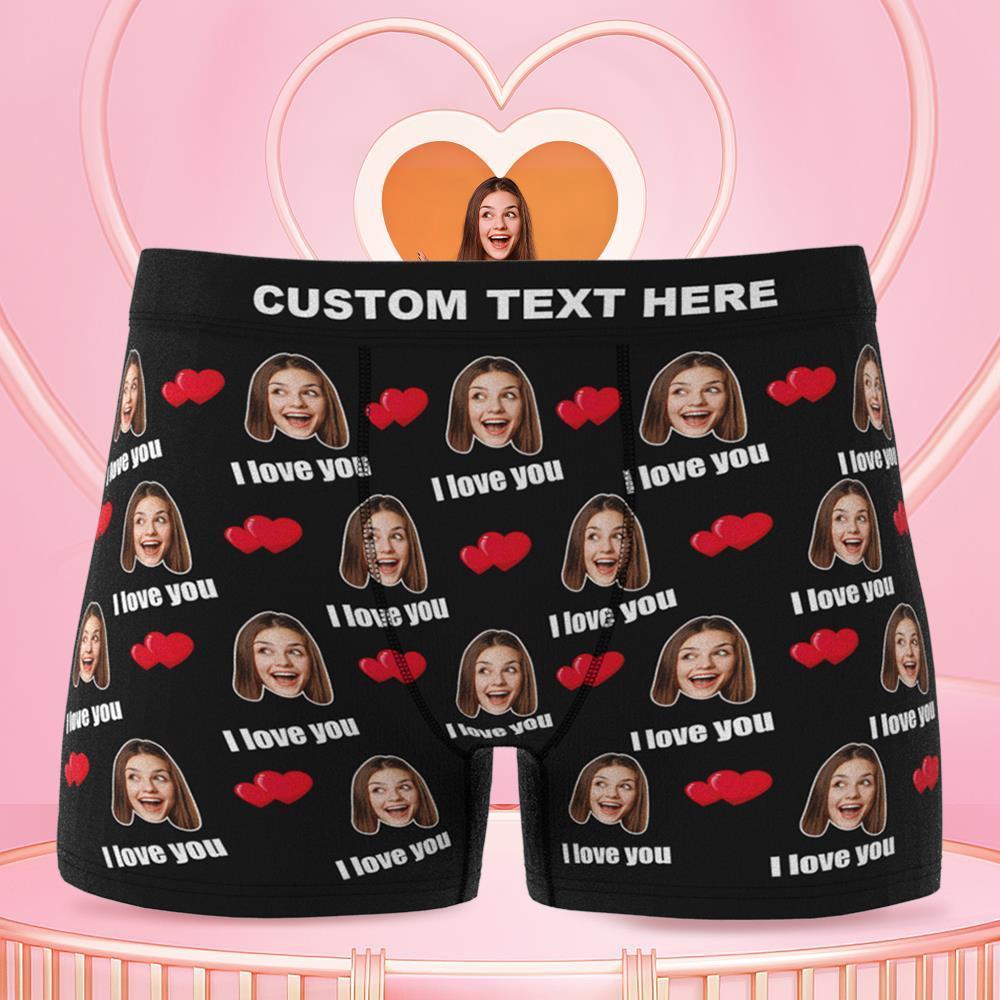 Custom I Love You Men's Boxer Shorts Personalized Underwear with Face - furevermama