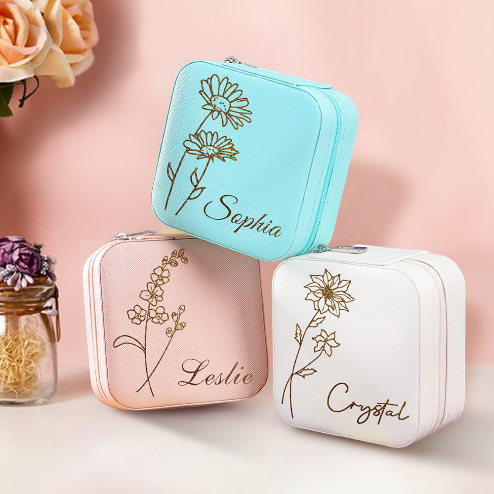 Personalized Birth Flower & Name Jewelry Box For Her