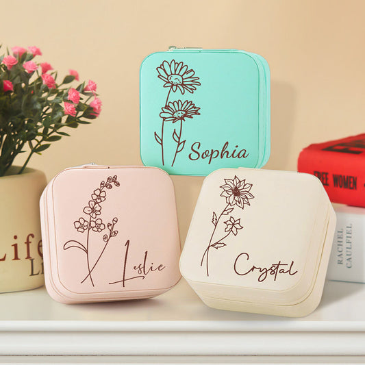 Personalized Birth Flower & Name Jewelry Box For Her