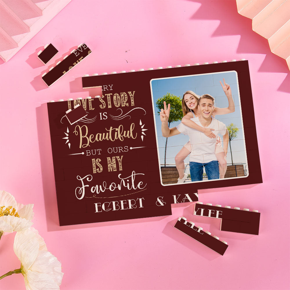 Personalized photo album with a couple's photo on a pink background