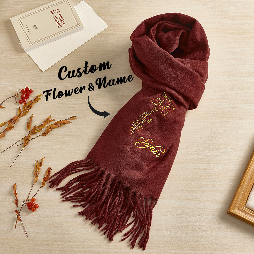 Personalized Birth Month Flower Custom Name Scarf - Unique Christmas Gift - furevermama