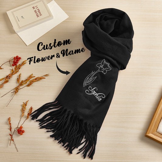 Personalized Birth Month Flower Custom Name Scarf - Unique Christmas Gift - furevermama