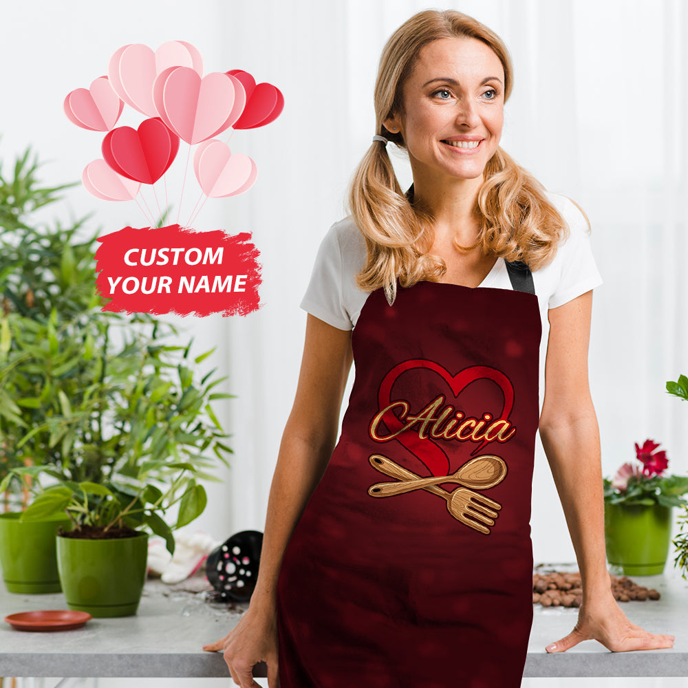 Custom Name And Heart Kitchen Apron For Her