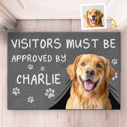 Custom Photo Doormat - Visitors Must Be Approved By This Dog / Cat, House Warming Gift For Pet Lovers - furevermama