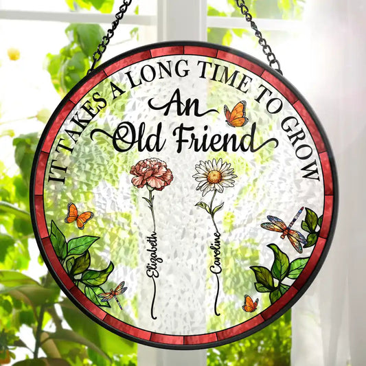 Birth Flower Grow An Old Friend - Personalized Stained Glass Suncatcher - furevermama