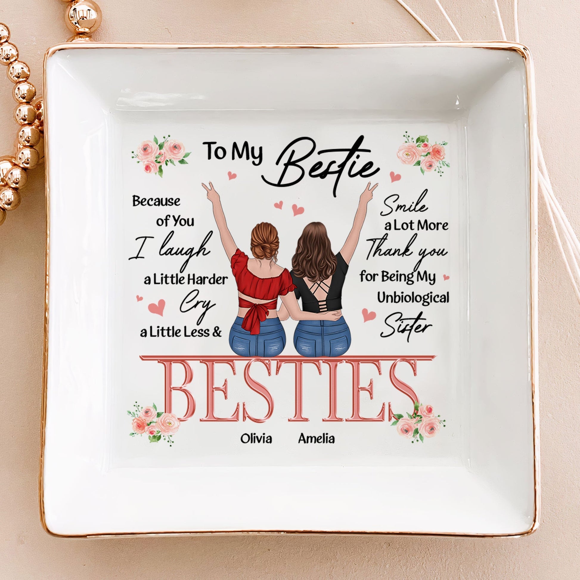Friendship Thank You I Laugh More Cry Less - Personalized Jewelry Dish - furevermama